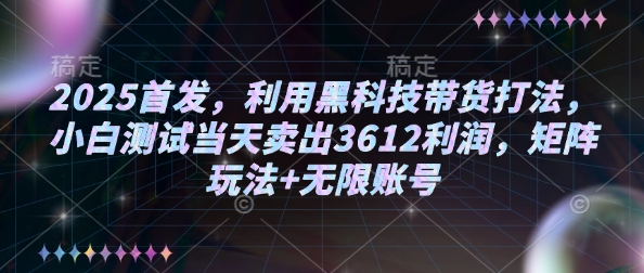 2025首发，利用黑科技带货打法，小白测试当天卖出3612利润，矩阵玩法+无限账号【揭秘】-狗哥口子